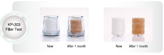 KP303 PR303 water filter before and after. Filters impurities and makes drinking water taste better.