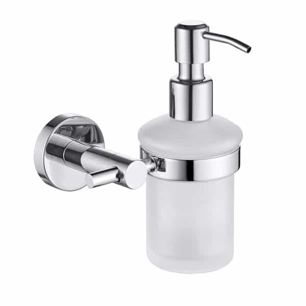 The wall-mounted ROTE soap dispenser completes the bathroom pool furniture in a stylish way. The soap rack is minimalist in design and its materials, glass and chrome beautifully accentuate its clear appearance. The pump bottle for liquid soap is made of glass and chromed stainless steel.