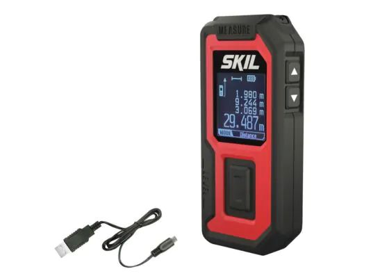 The SKIL 1930 AA laser rangefinder has a long range of up to 30 meters. With the tool, measurements and digital leveling can be done accurately and quickly.